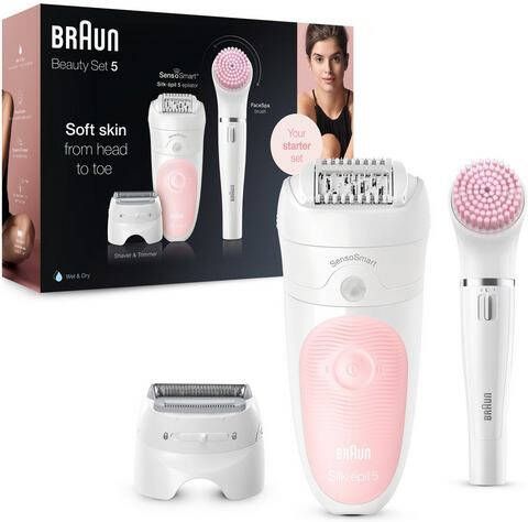 Braun Epilator Silk épil Deluxe Beauty Set 5 895 Draadloze Wet&Dry ontharing 6 in 1 epilator, scheerapparaat, reiniging & peeling voor gezicht & lichaam